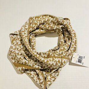 Michael Kors White & Gold Warm Winter Infinity Scarf MK All Over Print 10" x 62"